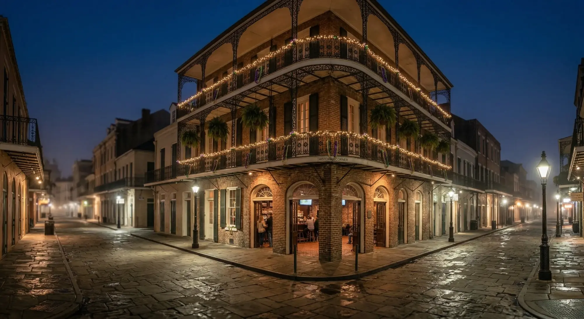 A French Quarter bar in New Orleans at dusk
