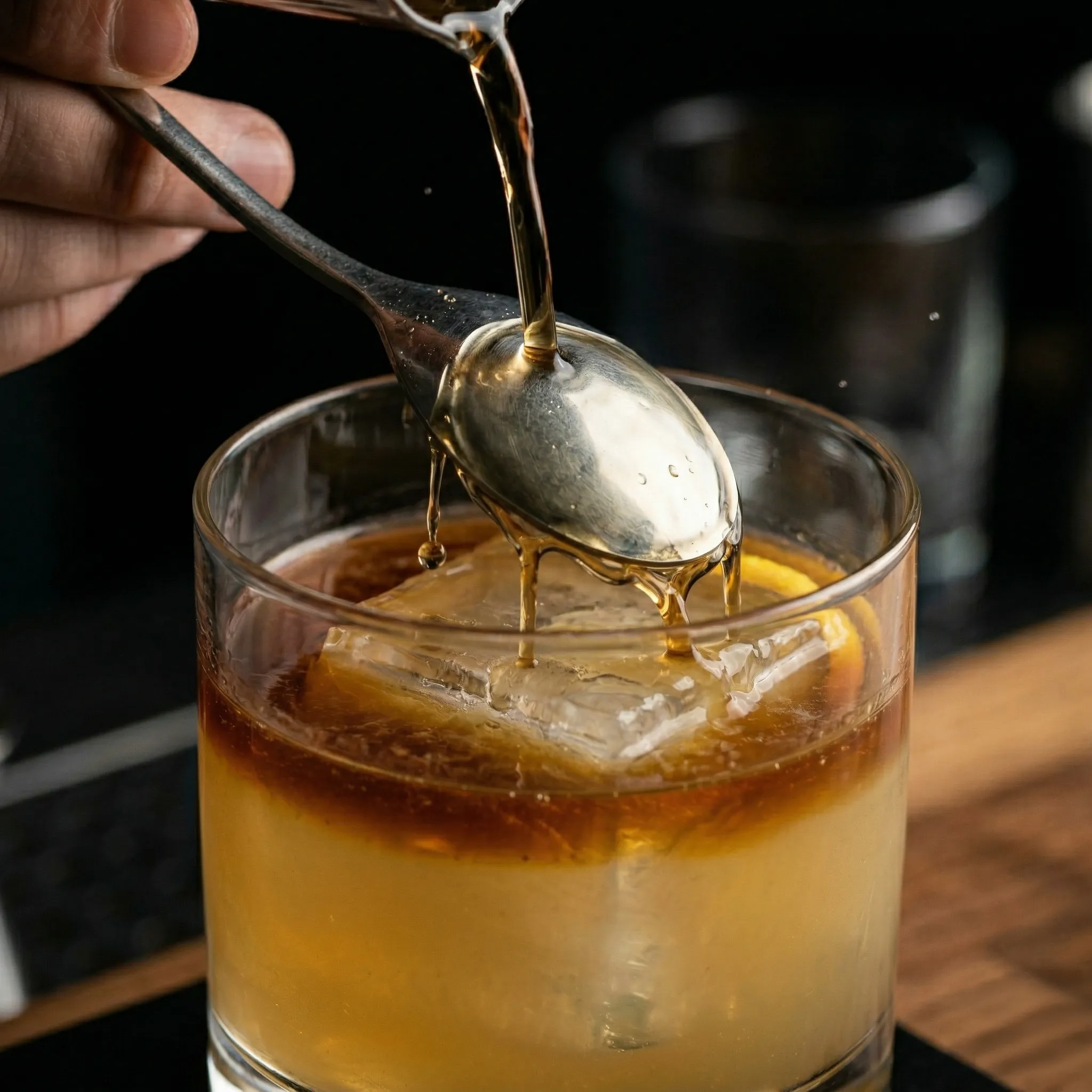 Floating Islay Scotch over the back of a bar spoon