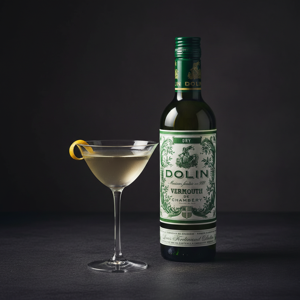 A classic Martini with fresh vermouth, garnished and served in an elegant cocktail glass