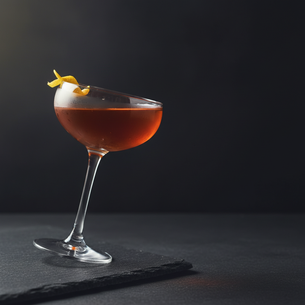 A selection of amaro bottles and a cocktail on a bar