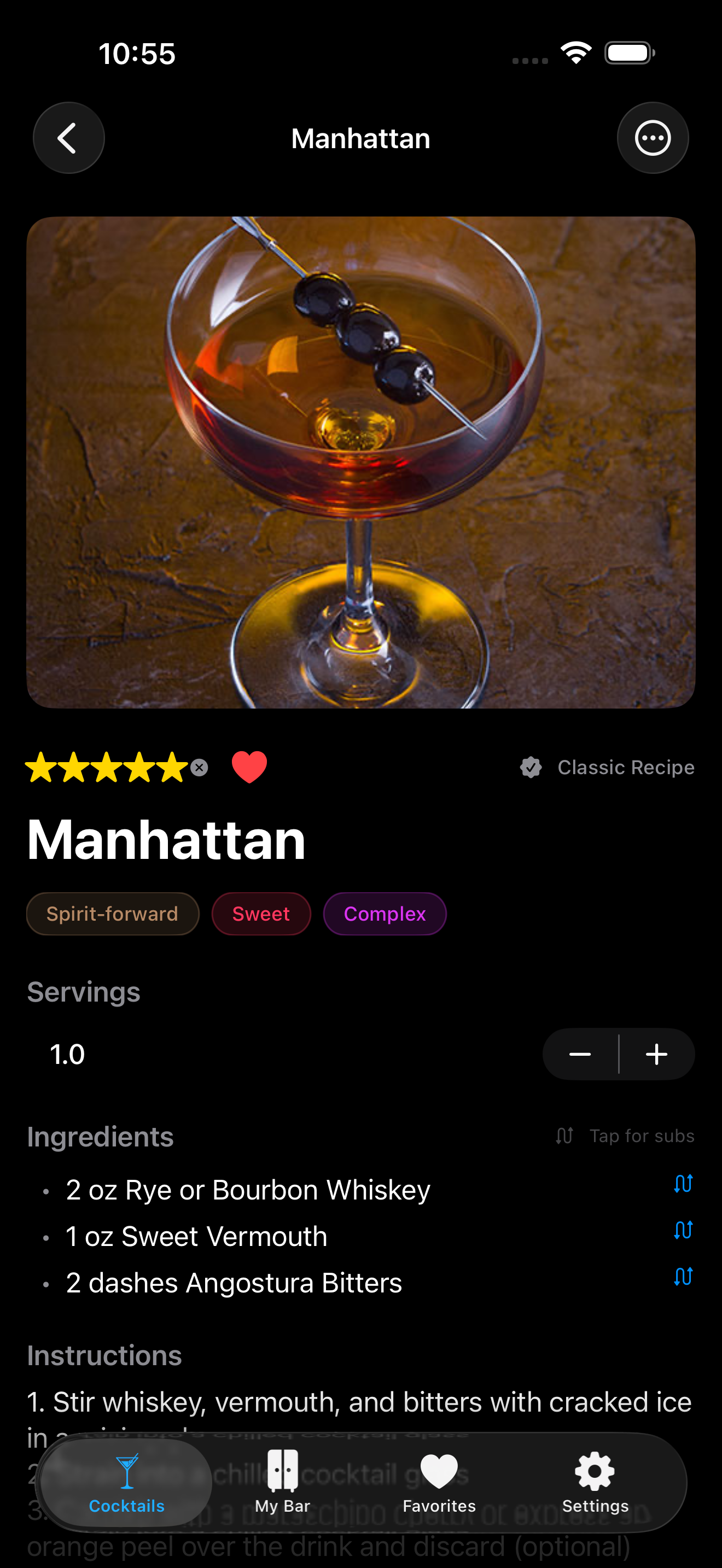 Cocktail detail view