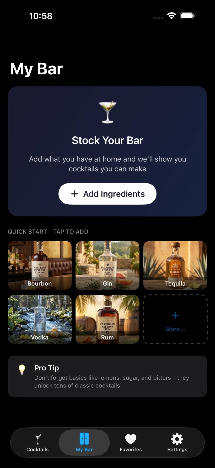 My Bar empty state